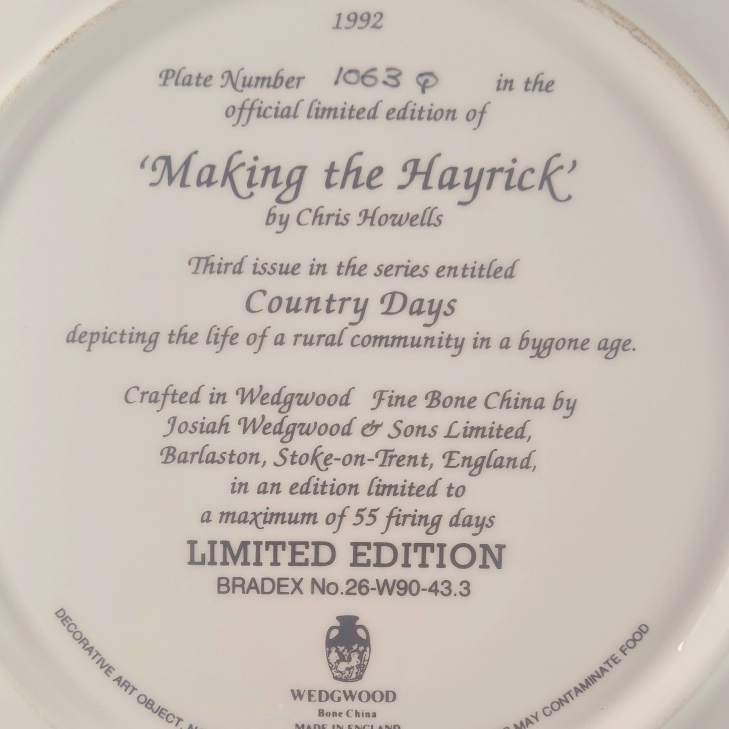 Wedgwood Country Days Collectable Plate "Making The Hayrick"