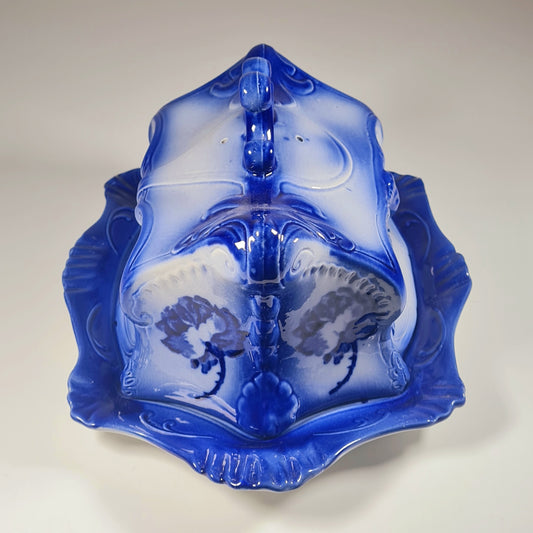 Cheese dish Victoria Staffordshire - flow blue