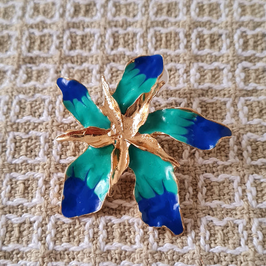 Statement earrings dorati con laccatura blu e turchese