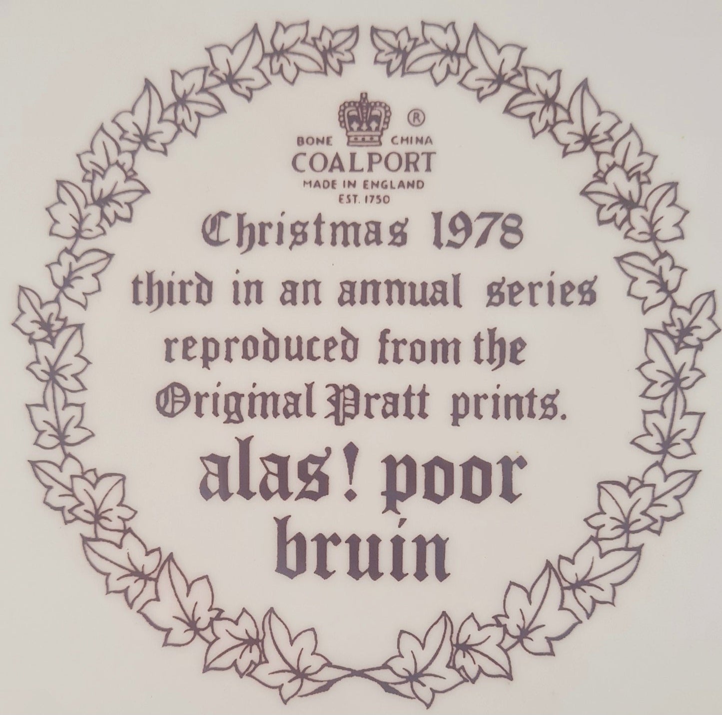 Piatto di Natale Coalport - "Alas! Poor Bruin" 1978