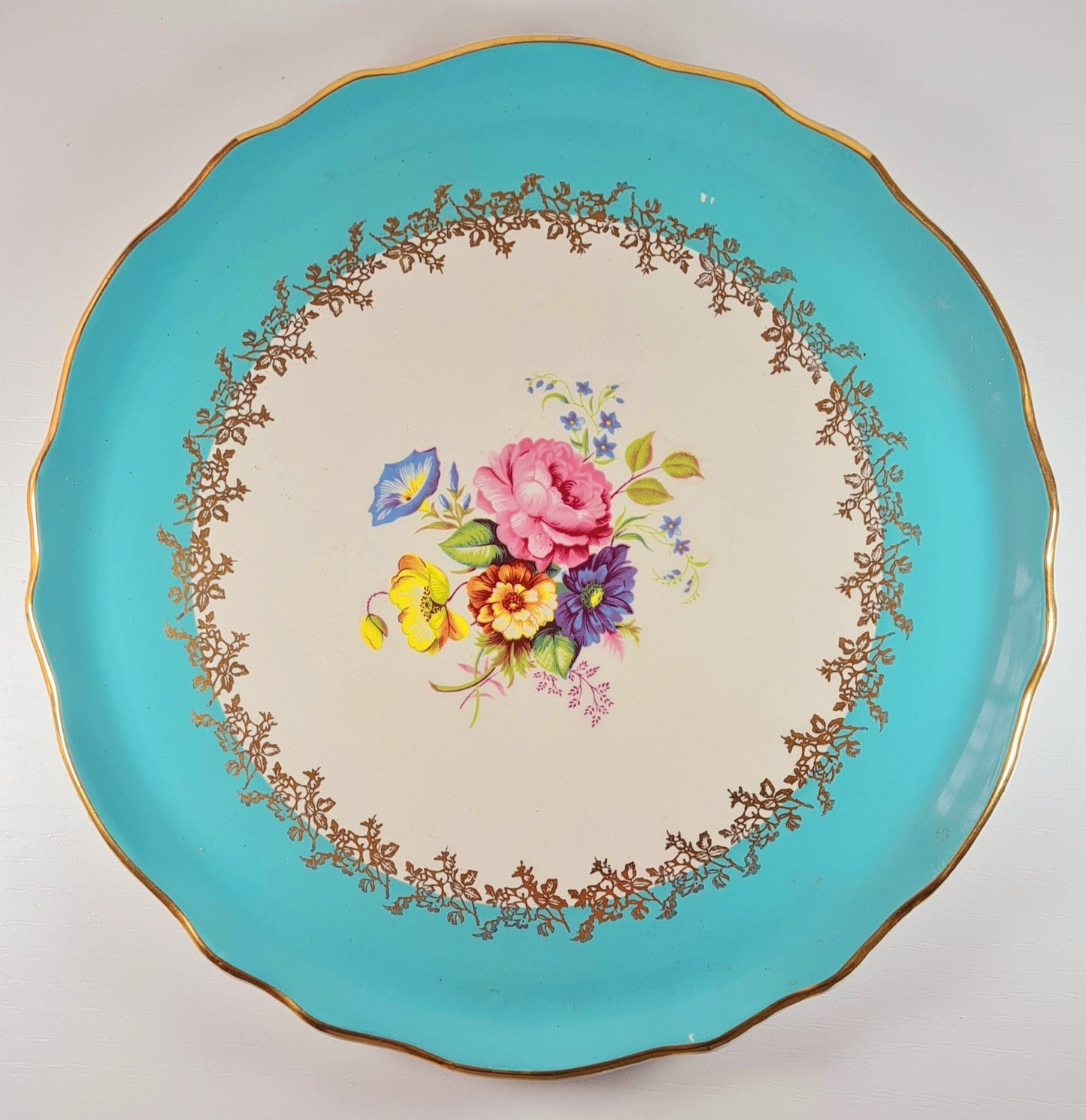 Piatto da torta motivo floreale turchese