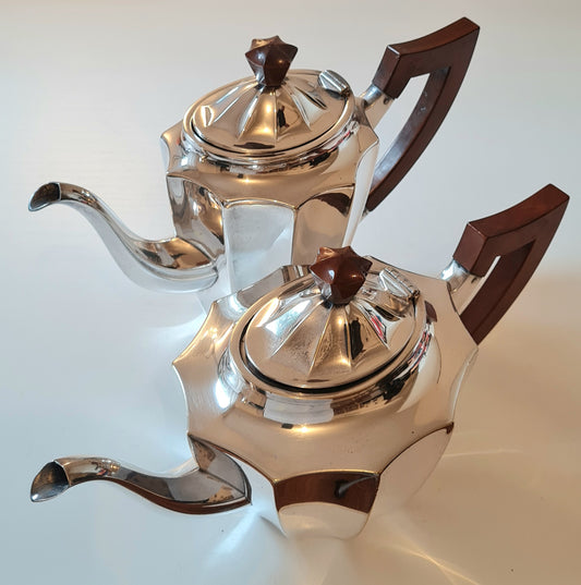 Set caffettiera + teiera silver plated con manico in legno