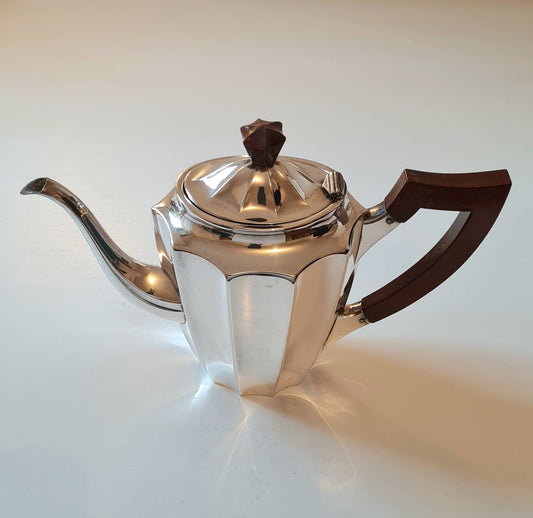 Set caffettiera + teiera silver plated con manico in legno