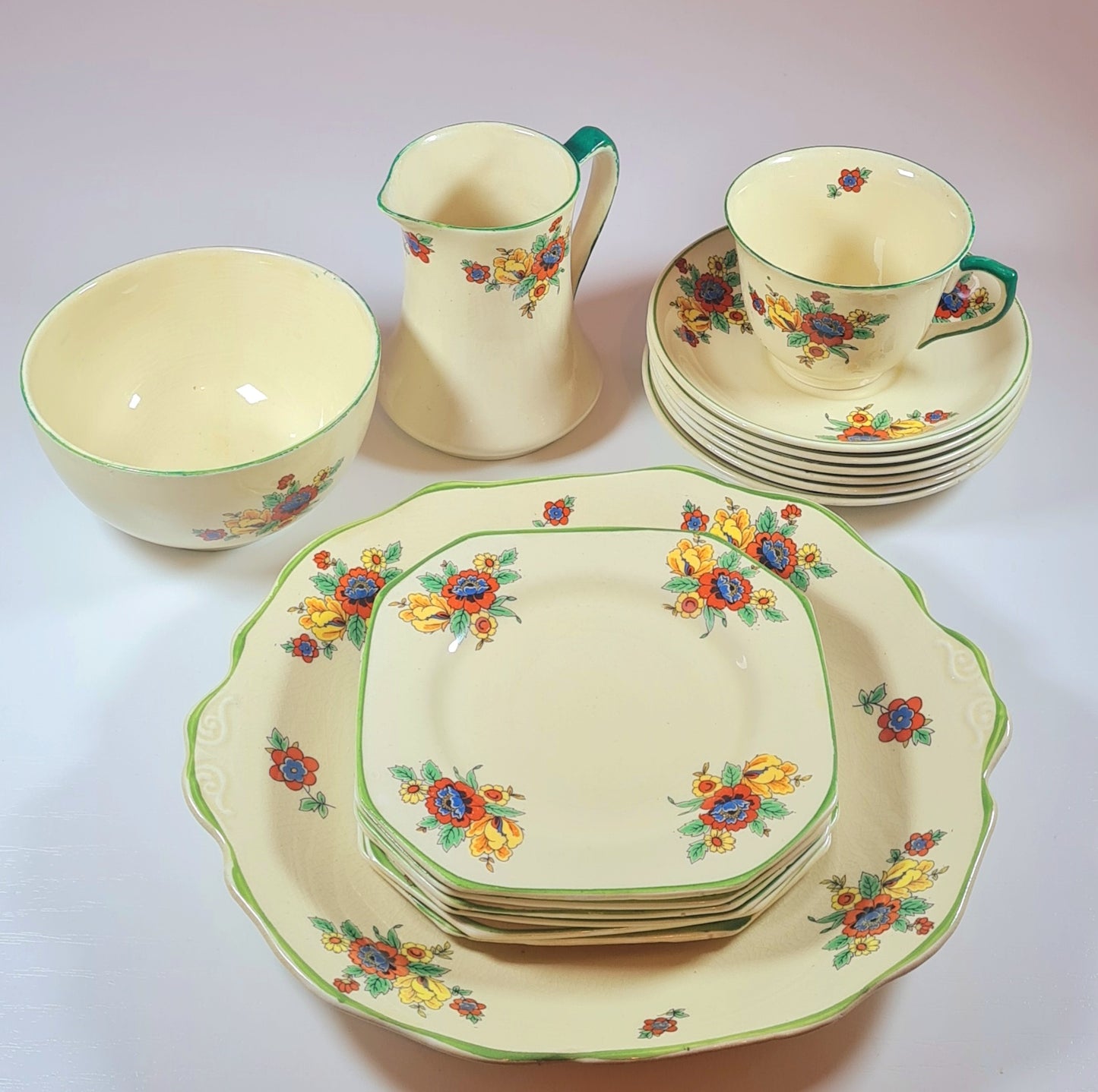 6 tea trio + lattiera + zuccheriera + piatto torta - Coronation Ware