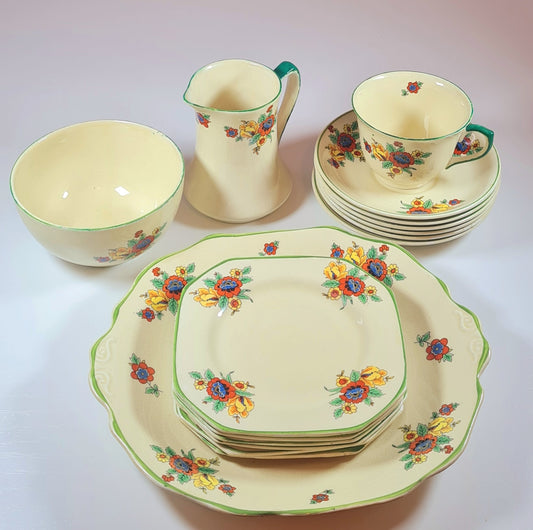 6 tea trio + lattiera + zuccheriera + piatto torta - Coronation Ware